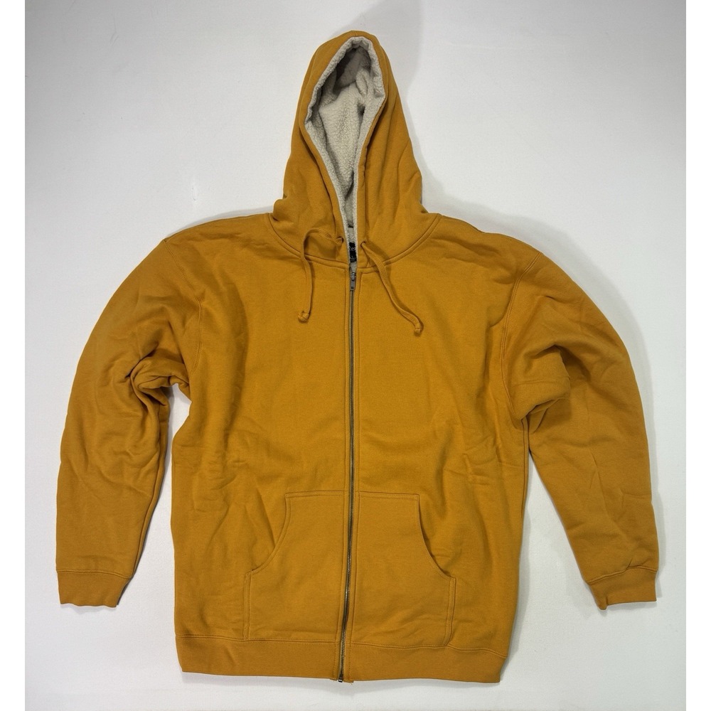 J.Peterman Hoodie Mens Large Full Zip Sherpa Lined Preppy Casual Outdoors Yellow